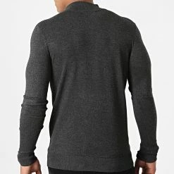 Meilleur prix 😉 Pull Col Zippé LD-69012 Gris Anthracite Chiné de KZR 💯 -KZR Soldes kzr 276615 LD 69012 3 20210729T160704 04