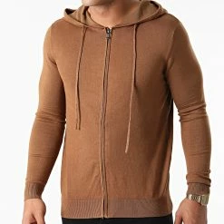 Coupon 🛒 Pull Capuche Zippé LD-69010 Marron de KZR ⌛