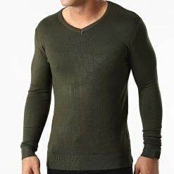 Offres 😍 Pull Col V LD-69007 Vert Foncé de KZR 🥰