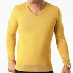 Meilleure affaire 🎁 Pull Col V LD-69007 Jaune Moutarde de KZR 🤩 -KZR Soldes kzr 276650 LD 69007 8 20210730T144741 03
