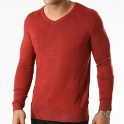 Acheter 🛒 Pull Col V LD-69007 Rouge Brique de KZR 💯