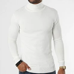 Nouveau ✔️ Pull Col Roulé LD-69008 Blanc de KZR 👍