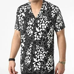 Coupon 🛒 Chemise A Manches Courtes CH22-114 Noir Blanc de KZR 😍