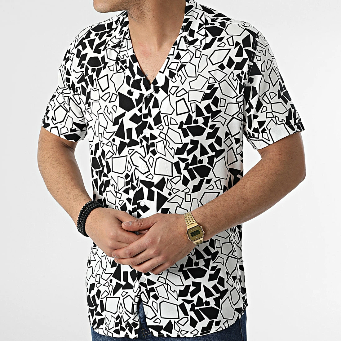 Acheter 🤩 Chemise A Manches Courtes CH22-114 Blanc Noir de KZR 🌟 4 Acheter 🤩 Chemise A Manches Courtes CH22-114 Blanc Noir de KZR 🌟 – Image 3