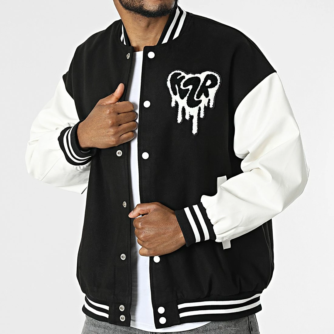 De gros 🤩 Veste Teddy MK21010 Noir Blanc de KZR ⌛ 3 De gros 🤩 Veste Teddy MK21010 Noir Blanc de KZR ⌛