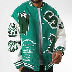 De gros 🎉 Veste Teddy MK21006 Vert Blanc de KZR ✔️