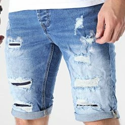 Nouveau 🎁 Short Jean S-58189 Bleu Wash de KZR 👍