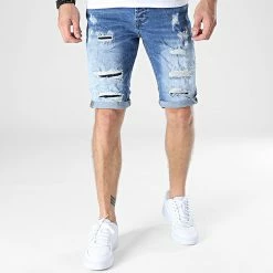 Nouveau 🎁 Short Jean S-58189 Bleu Wash de KZR 👍 -KZR Soldes kzr 325571 S 58189 BLUE 20220701T155956 03