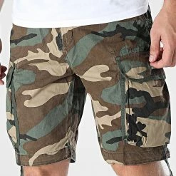 De gros ✨ Short Cargo KD67097 Camouflage Vert Kaki de KZR ❤️