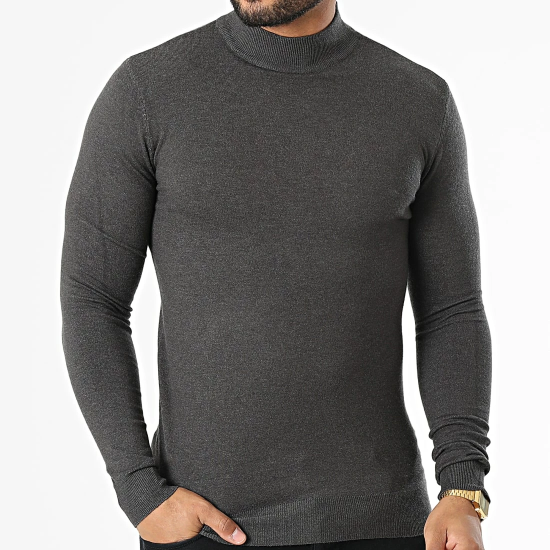 Sortie 😍 Pull Col Cheminée LD-690017 Gris Anthracite Chiné de KZR 🤩 3 Sortie 😍 Pull Col Cheminée LD-690017 Gris Anthracite Chiné de KZR 🤩