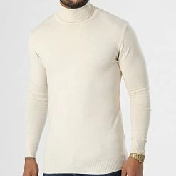 Coupon ⭐ Pull Col Roulé LD-690018 Beige de KZR 🔥