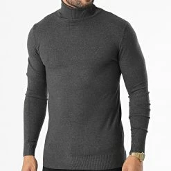 Offres ❤️ Pull Col Roulé LD-690018 Gris Anthracite Chiné de KZR 🔔