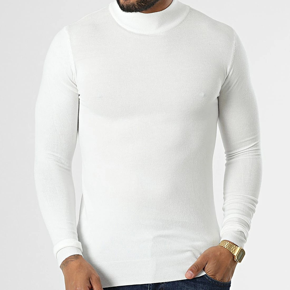 Grosses soldes 🔥 Pull Col Cheminée LD-690017 Blanc de KZR 🔔 5 Grosses soldes 🔥 Pull Col Cheminée LD-690017 Blanc de KZR 🔔 – Image 3