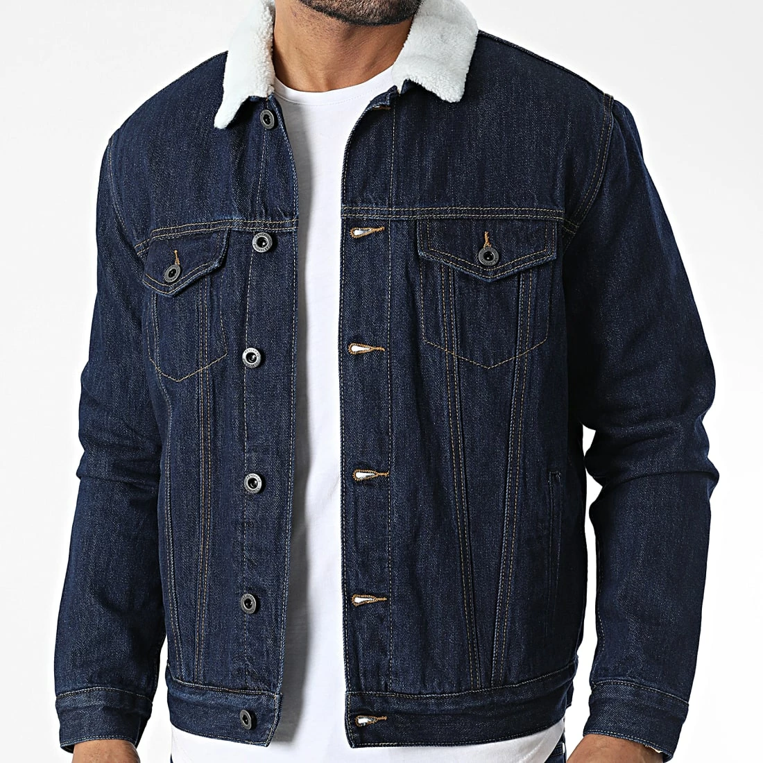 Vente flash 🌟 Veste Jean Col Mouton TH37815 Bleu Brut de KZR 🥰 3 Vente flash 🌟 Veste Jean Col Mouton TH37815 Bleu Brut de KZR 🥰