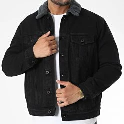 Tout neuf 👏 Veste Jean Col Mouton TH37816 Noir de KZR 🌟