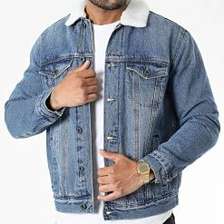 Top 10 👍 Veste Jean Col Mouton TH37812 Bleu Denim de KZR 🔥